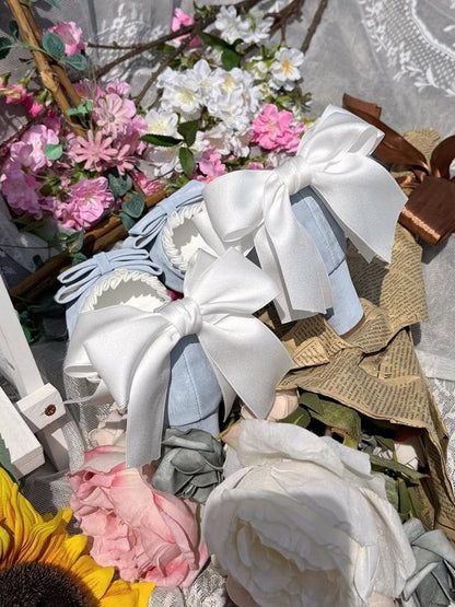 Classic Bowknot PU Details Mid-heel Blue in Ruffles with Lolita Shoes Trim Leather