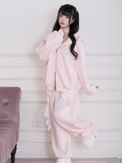 Pink Rhinestone Straight-Leg Pants - No Genki
