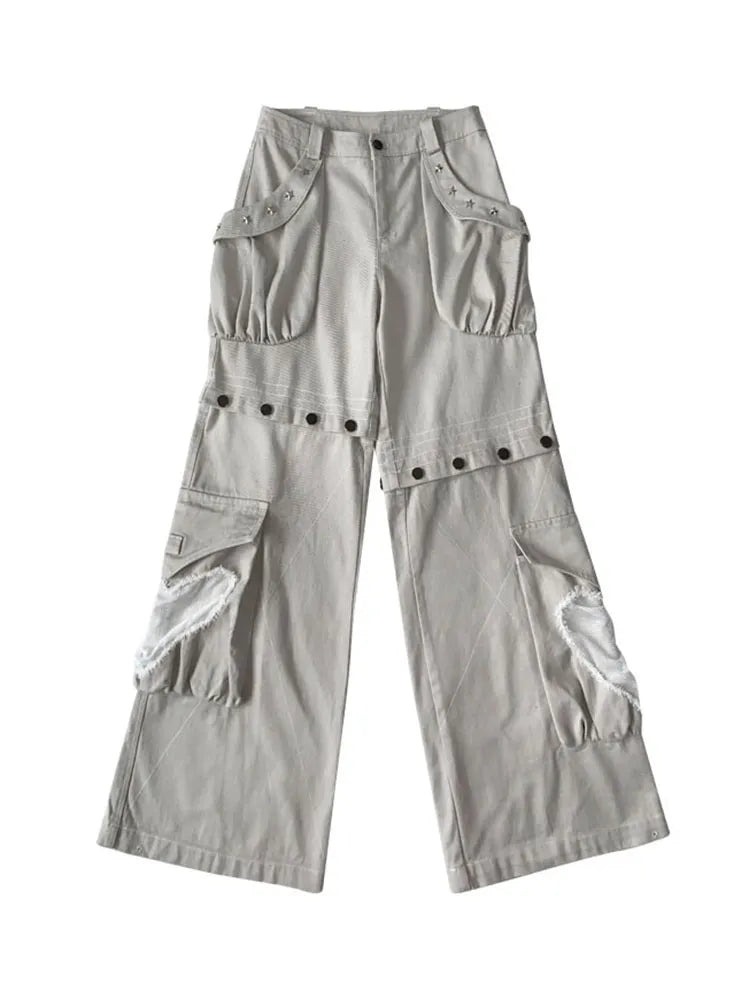 Abnehmbare Jeans-Nieten Cargo Grau Sternförmige Taschen