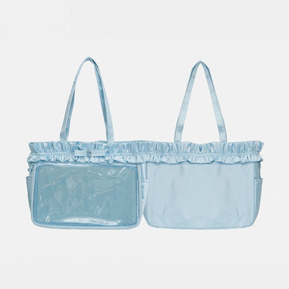 Blue Ruffle Trim Rhinestone Bowknot Ita Tote Bag
