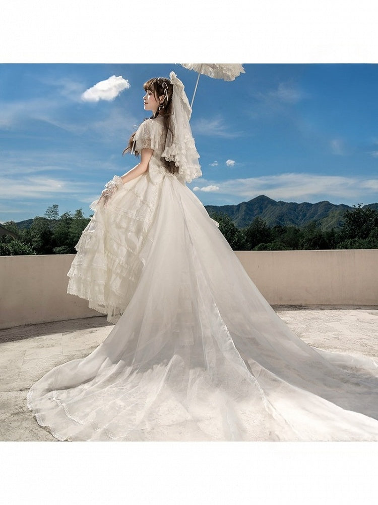 Lace-Trimmed Bow Train in Four Shades - Mademoiselle Pearl