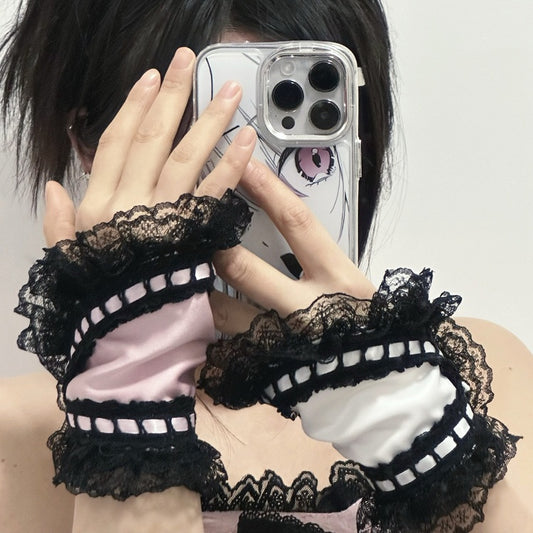 Cuffs PinkBlack/WhiteBlack Trim Lace Wrist