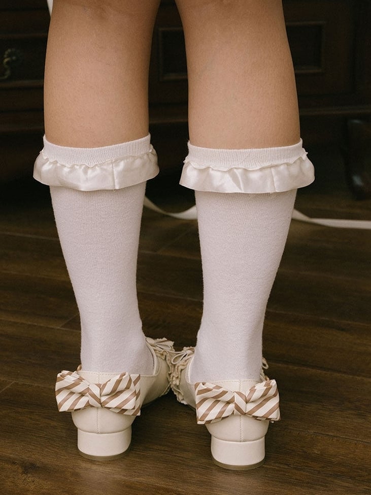Adorable Bear Mary Off-white Ears Janes Low-heel PU with