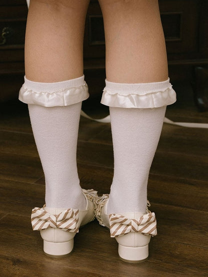 Adorable Bear Mary Off-white Ears Janes Low-heel PU with