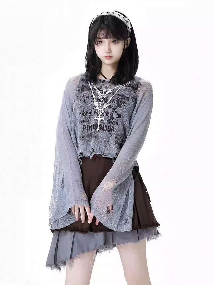 Hollow-out Sun Grey Cross Print Holes Coverup Distressed Protection