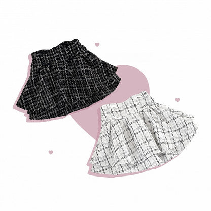 Kei Plaid Skirt with Double-Layer Black Bow Jirai Decoration Tweed High-Waisted