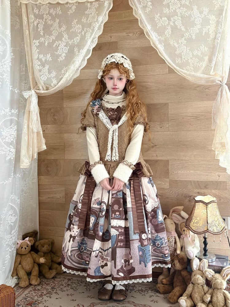 Long with Plush Creamy Top Cuff Sleeves Lolita Brown/Beige