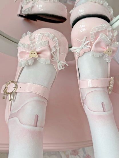 Bow in Shoes - PU Bear Jane Accents Low-heel/Mid-heel Pink Mary Teddy