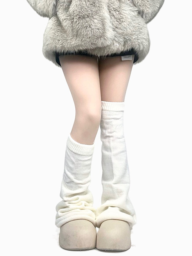 ブラック/ホワイト/グレー Y2K フレアニット レッグウォーマー