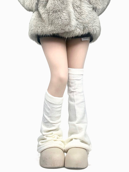 ブラック/ホワイト/グレー Y2K フレアニット レッグウォーマー