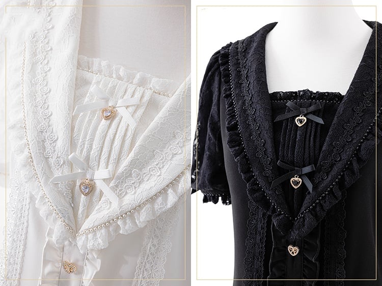 Bowknot Jirai Kei Matrosenkragen Weiße Verzierungen Kurzarmbluse Strass und Herzausschnitt