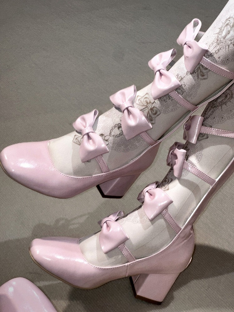 Pink Lolita Square Toe Boots with Back Zip, 6.5CM/3CM Heel - EvilStar