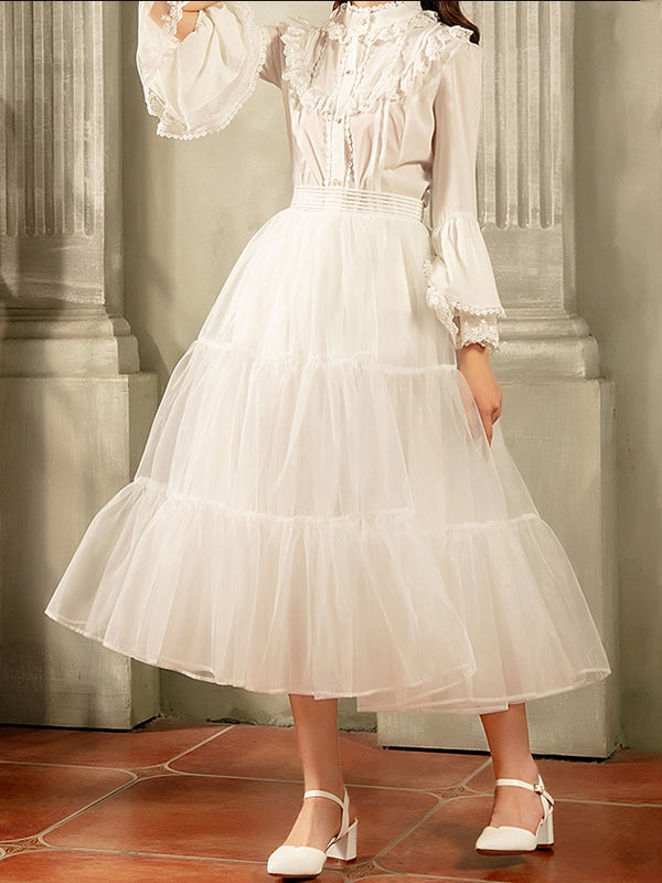 Long Daily Petticoat Layered 85cm White A-line