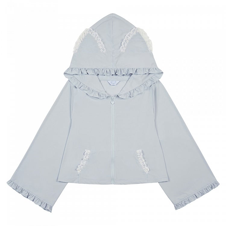 Weißes Spitzen-Sonnenschutz-Top mit Katzenohren