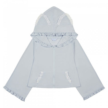 Weißes Spitzen-Sonnenschutz-Top mit Katzenohren