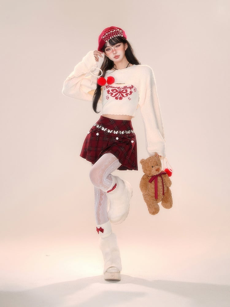 ピンクアプリコットの蝶結びクロップドトップス（シュラッグ付き）