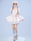 Pink Gingham Ryousangata Overall Skort with Bow Lace Details - Broken Bear