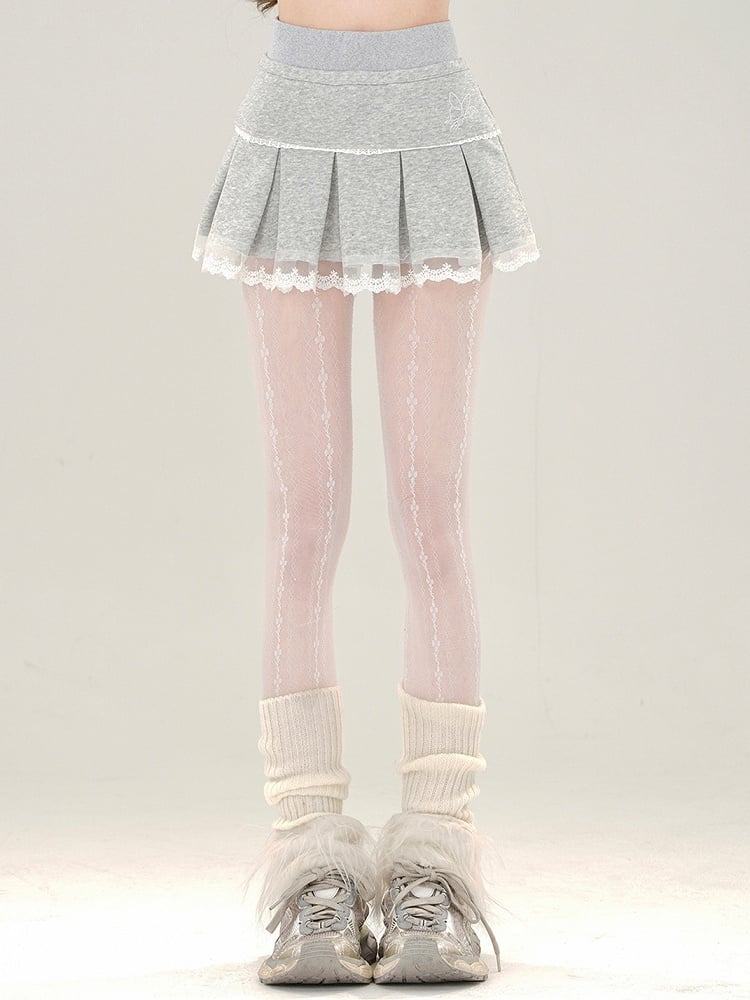 Pleat Grey Box Lace Mini Trim Skirt
