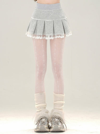 Pleat Grey Box Lace Mini Trim Skirt