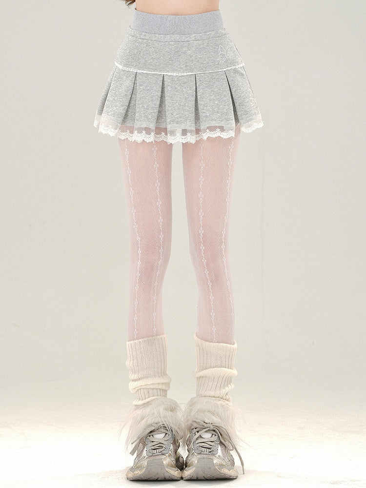 レーススカート ミニ ボックス グレー トリム プリーツ