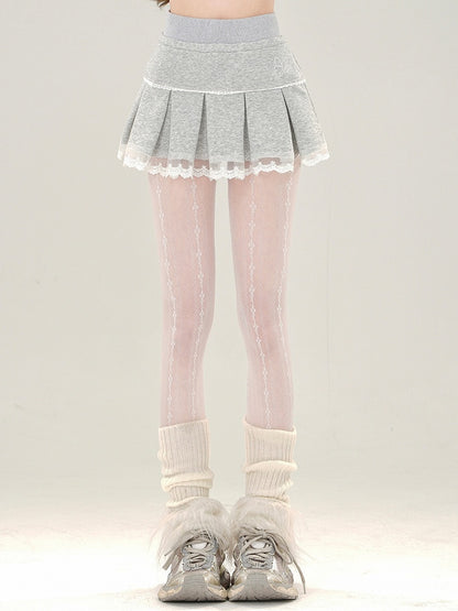 レーススカート ミニ ボックス グレー トリム プリーツ