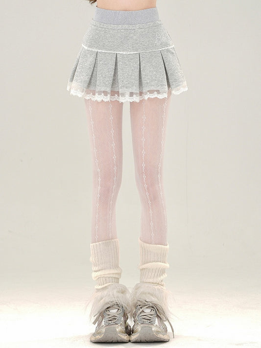 レーススカート ミニ ボックス グレー トリム プリーツ