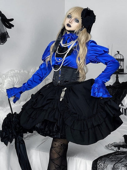 Gothique Lolita Juliette Chemisier Bleu Manches Satin