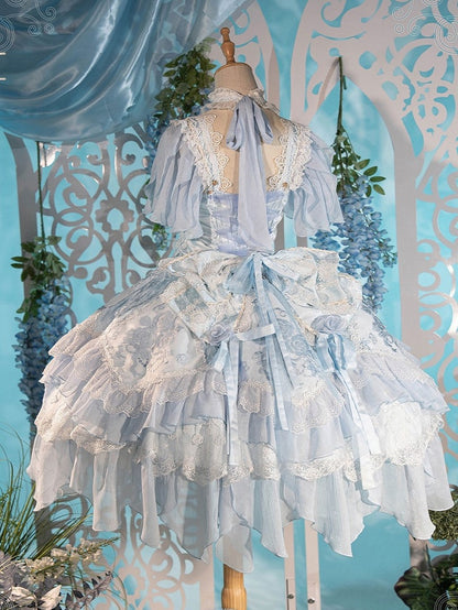 Dress Blue Accents Lolita Version JSK Rose Short Hanayome Layered Ruffles Flowing Light with