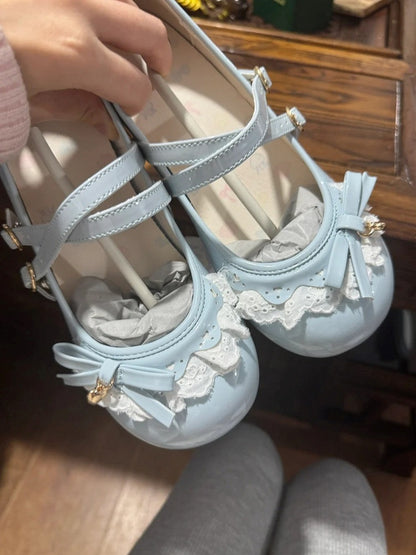 Janes Lace Lolita Mary with Closure Snap Trim Low-heel/Mid-heel Sweet Blue