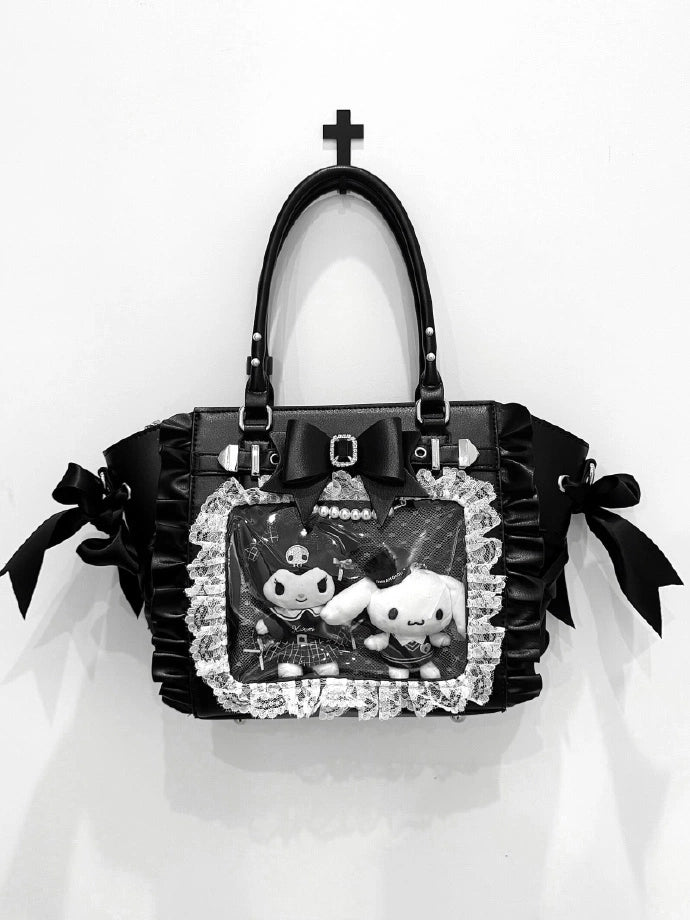 Tote Jirai Kei Trim Capacity – Black Large Ita Lace