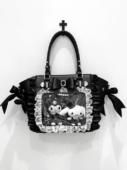 Tote Jirai Kei Trim Capacity – Black Large Ita Lace