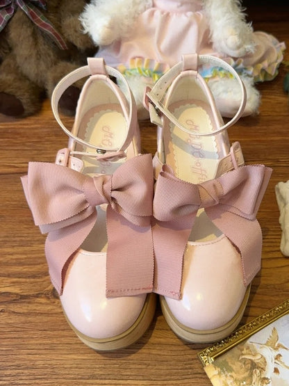 Lolita Decor Grain Wood in Sweet Leather Horse Platform Rocking Shoes PU Detachable Sole Bow - Pink