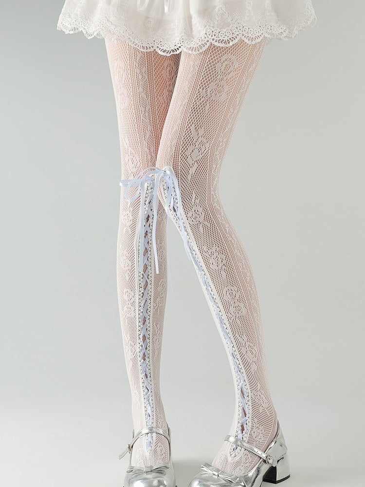 Detail Lace Lace-up with Lolita Colors Tights Pattern Floral 6