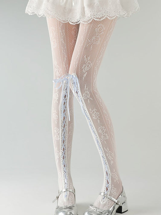 Detail Lace Lace-up with Lolita Colors Tights Pattern Floral 6