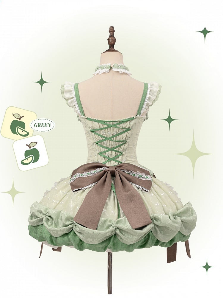 Stäbchenrock, Pullover, Bubble-Mieder, Korsett, Lolita-Applikation, Apfel, süßes Grün