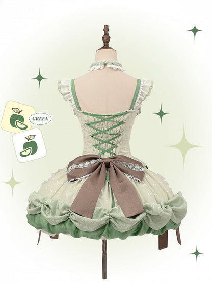 Stäbchenrock, Pullover, Bubble-Mieder, Korsett, Lolita-Applikation, Apfel, süßes Grün