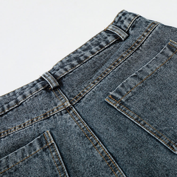 Washed Blue Cropped Wide Leg Rhinestone Jeans - Languid Park