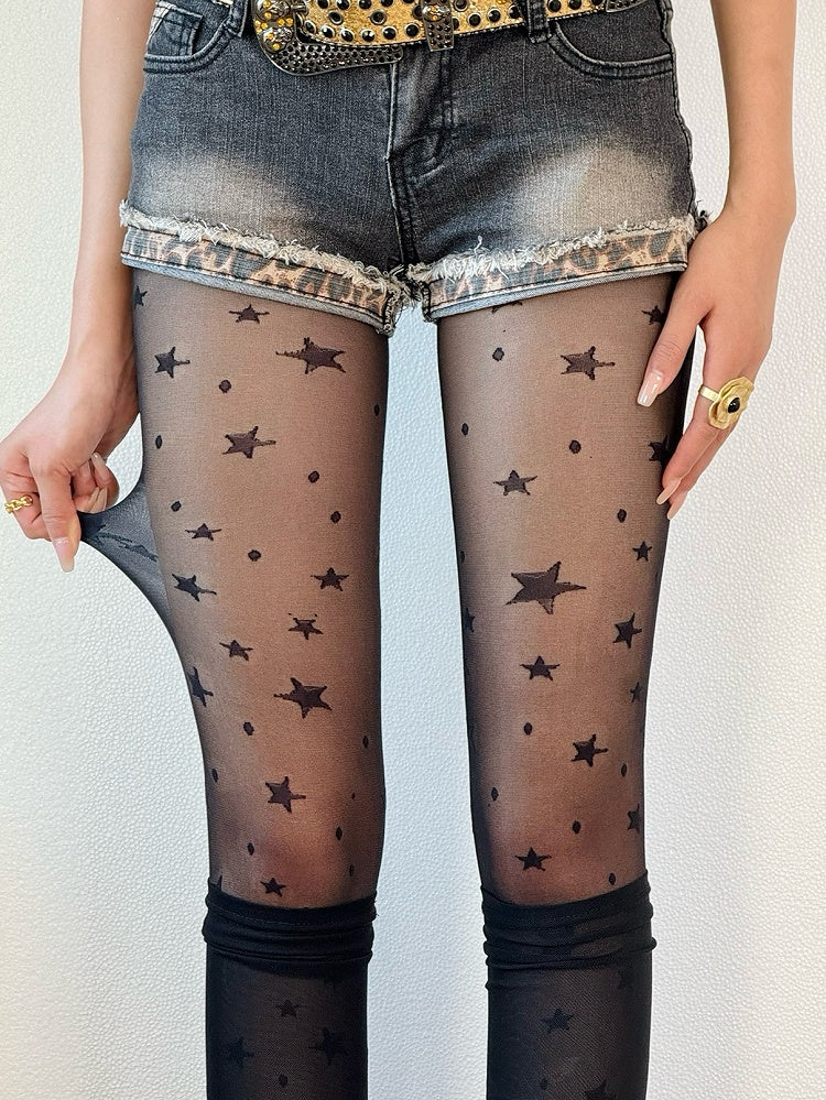 Tights Black/White/Nude Y2K Star Print