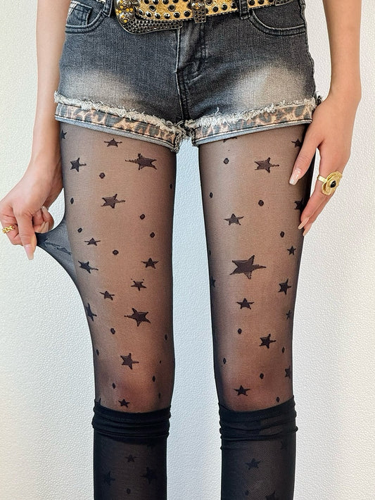 Tights Black/White/Nude Y2K Star Print