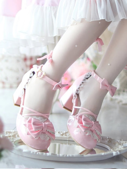 Leather Sweet with Shoes Lolita Pink - Bow Details PU