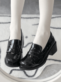 für Slip-On PU-Schuhe, akademisches Design, mittelhoher Absatz, schwarze Schule –