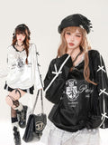 Vibe and Logo Sweatshirt Bow Black/White Accents Academia with Print