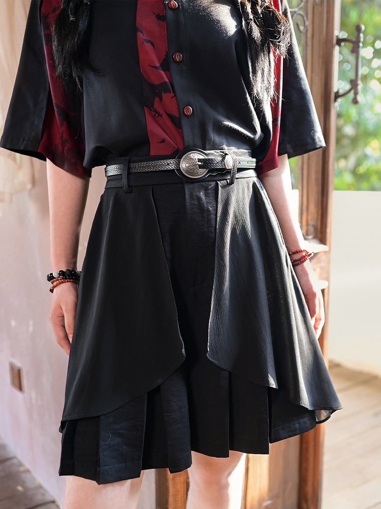 with PU Embossing Wave Silver Buckle Black Water Belt Cheongsam