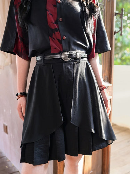 with PU Embossing Wave Silver Buckle Black Water Belt Cheongsam