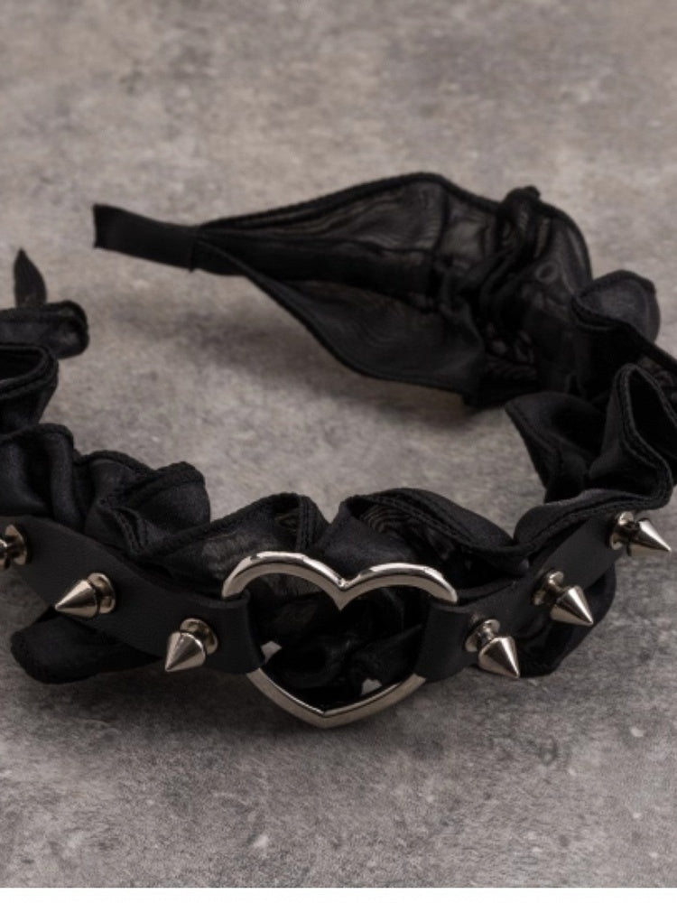 KC Studs Black Decorated Gothic Heart Ruffle Trim Design With