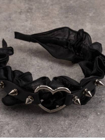 KC Studs Black Decorated Gothic Heart Ruffle Trim Design With