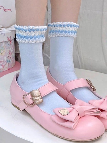 Kalbsrote/Gelbe/Blaue/Weiße Lolitasocken