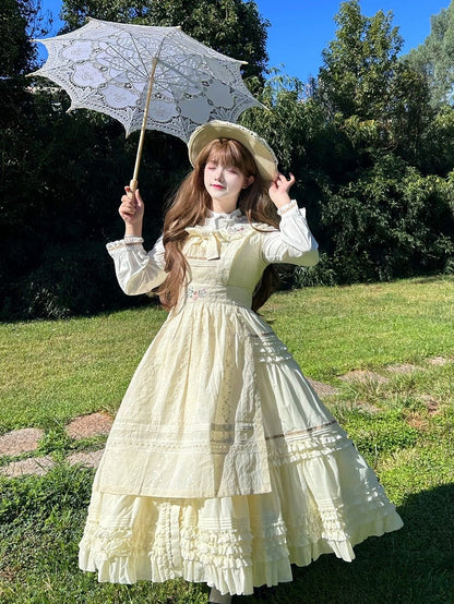 Lolita White Neckline Cuffs Blouse and with Ruffled Lace-Trimmed