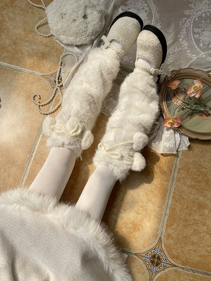 Pom-Pom Leg Decoration with Plush White Heart Warmers