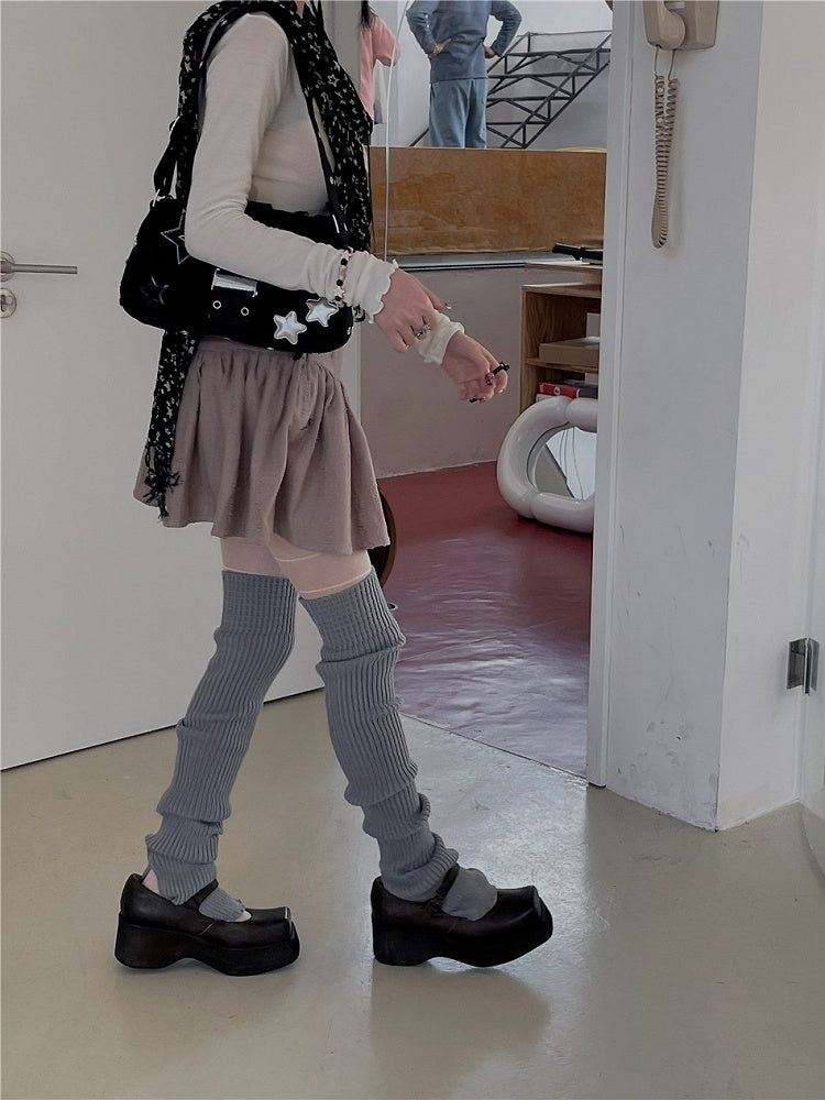 Options Detachable Color Knitted 7 With Leg Warmers Ribbon 75CM Bow